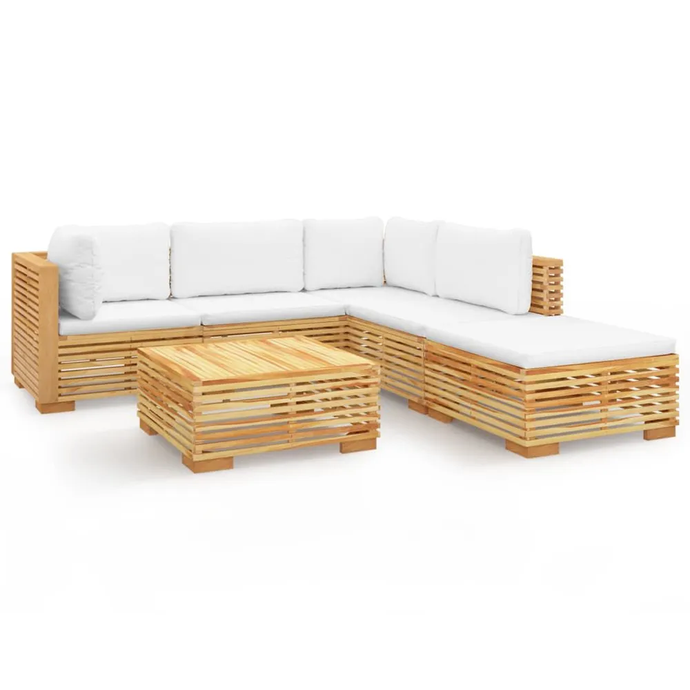 Salon de jardin 6 pcs avec coussins Bois de teck solide