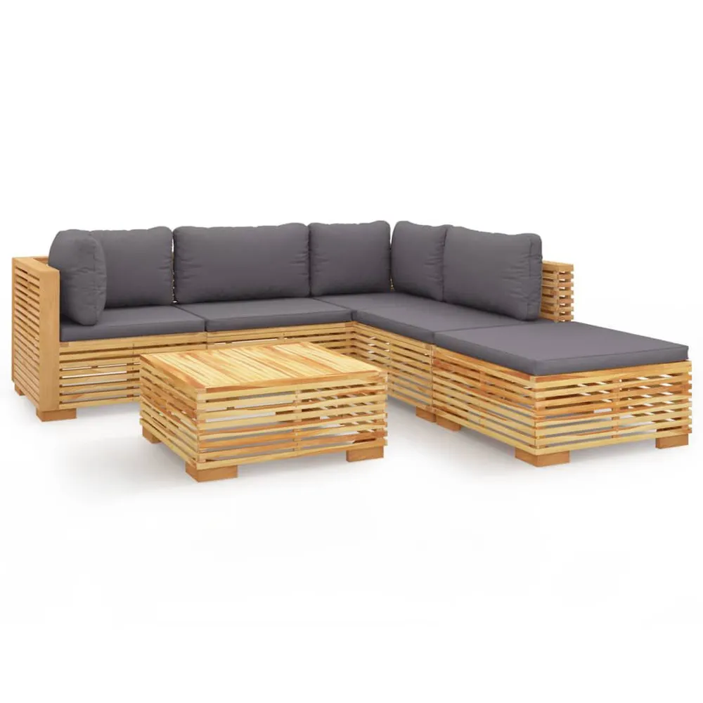 Salon de jardin 6 pcs avec coussins Bois de teck solide