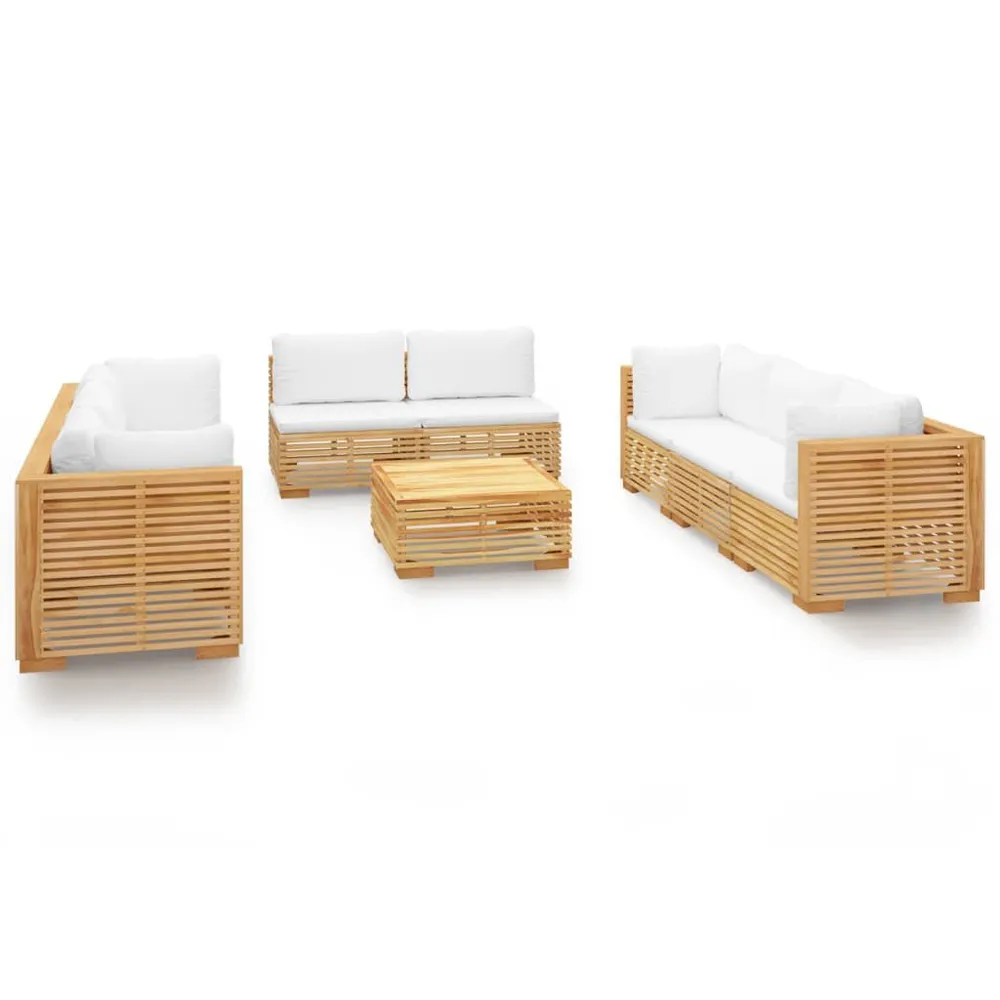 Salon de jardin 9 pcs avec coussins Bois de teck solide