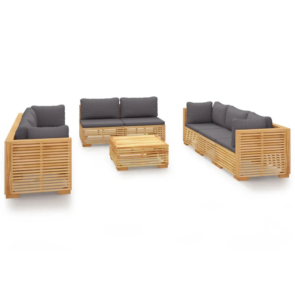 Salon de jardin 9 pcs avec coussins Bois de teck solide