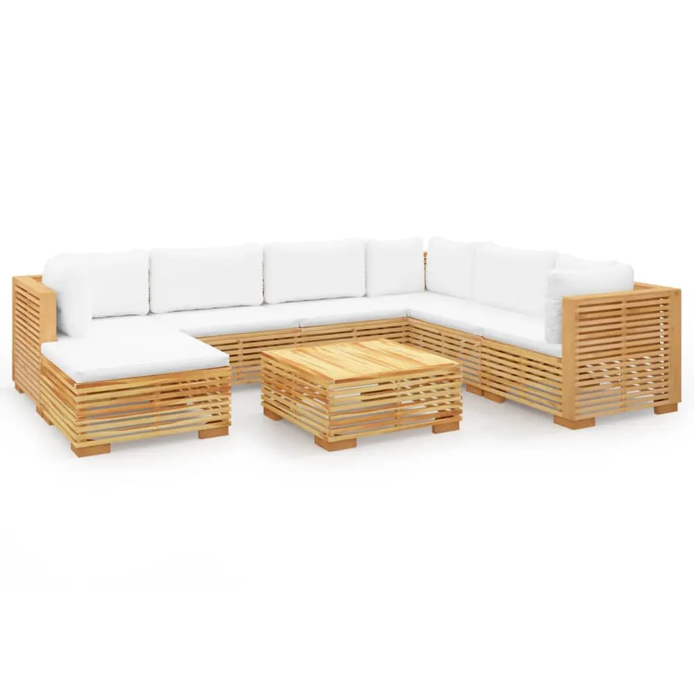 Salon de jardin 8 pcs avec coussins Bois de teck solide