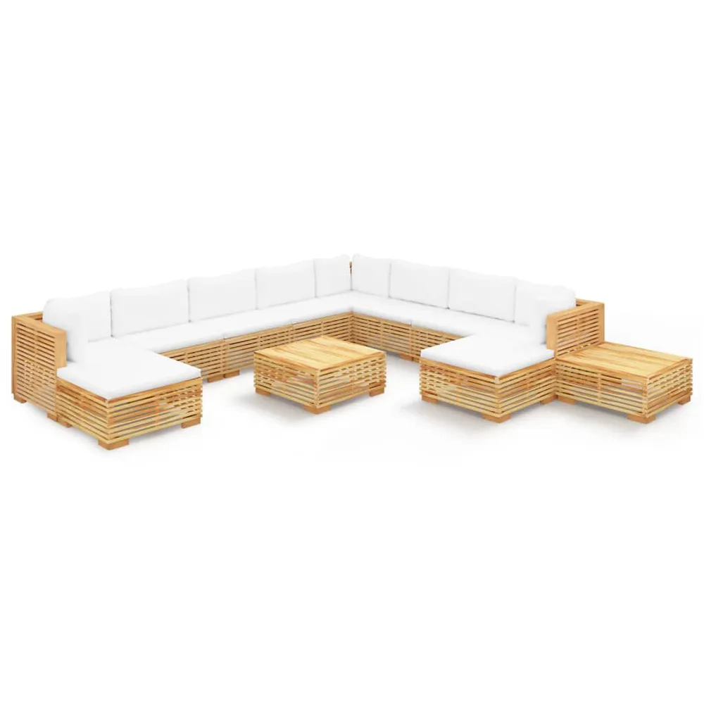 Salon de jardin 12 pcs avec coussins Bois de teck solide