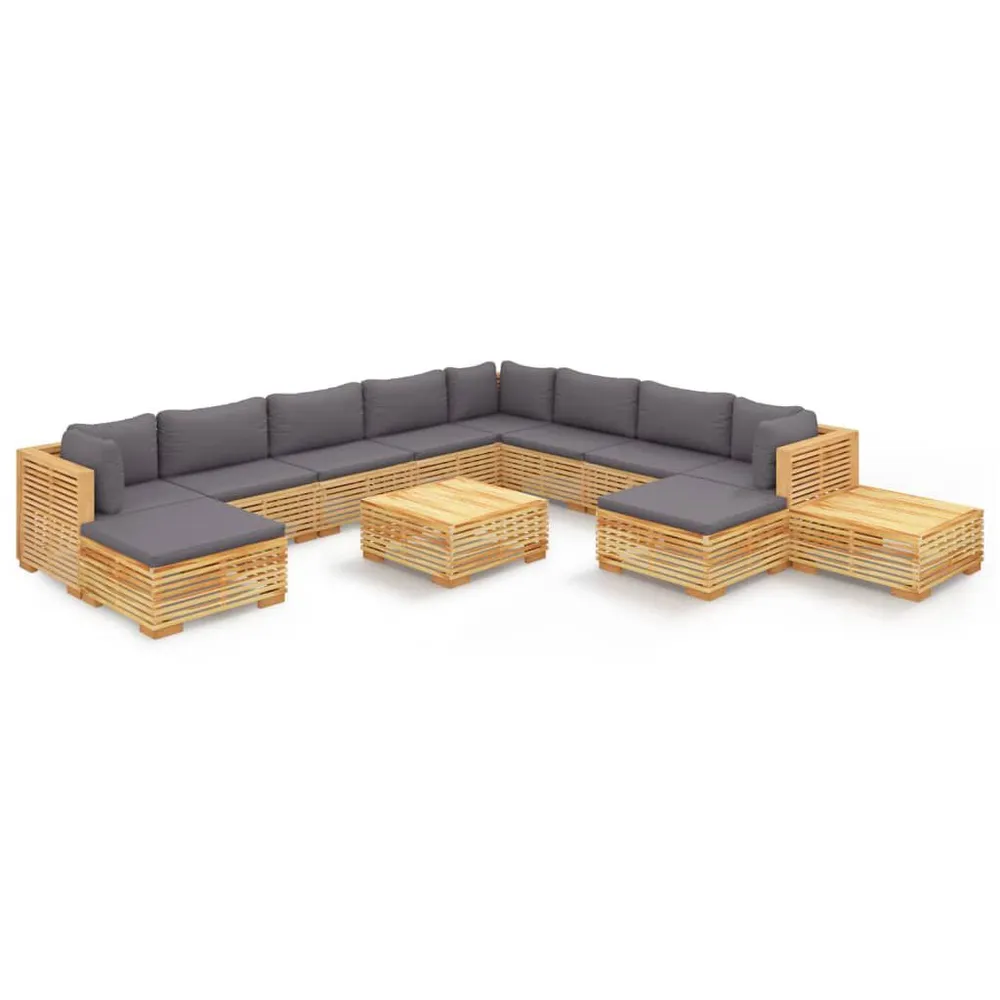 Salon de jardin 12 pcs avec coussins Bois de teck solide