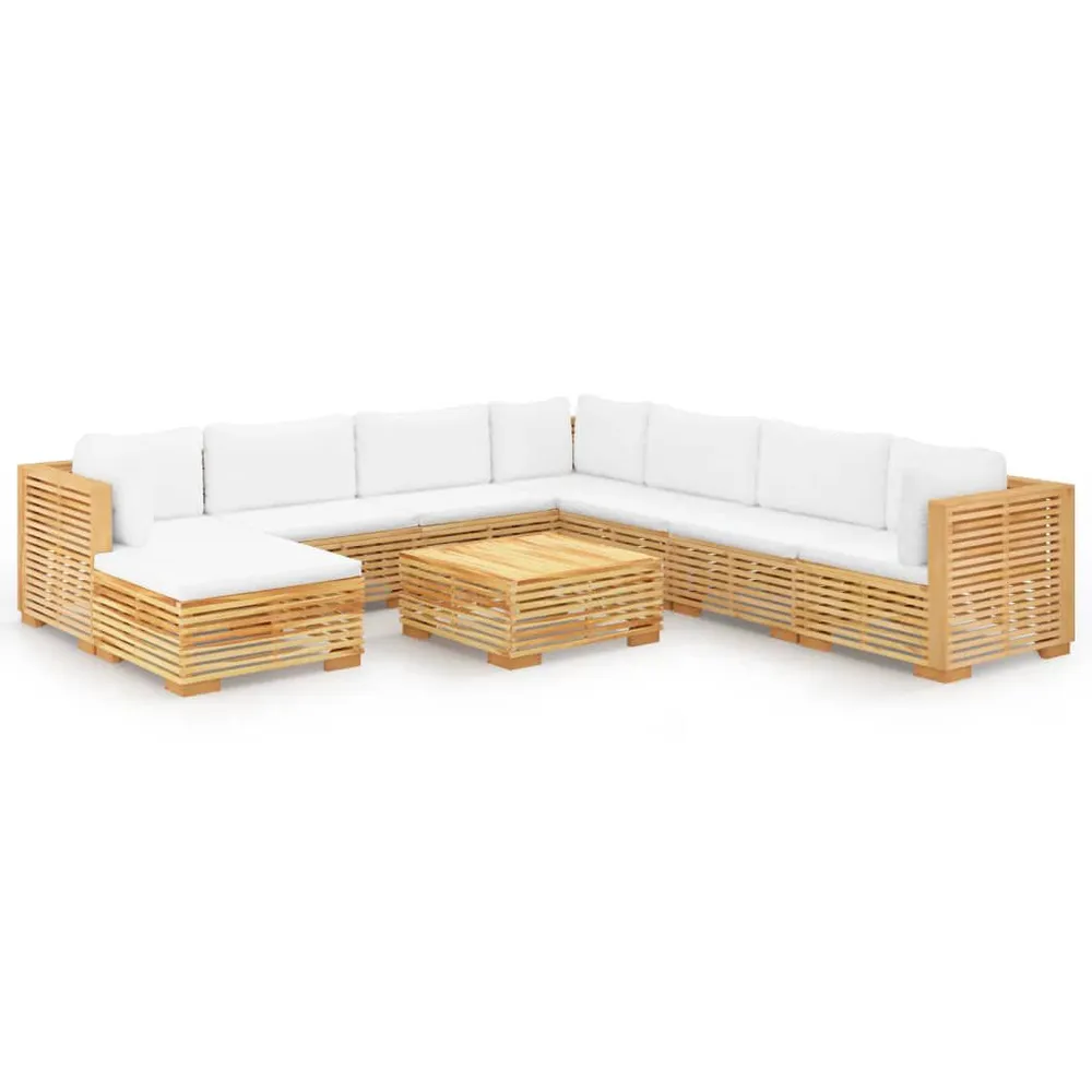 Salon de jardin 9 pcs avec coussins Bois de teck solide