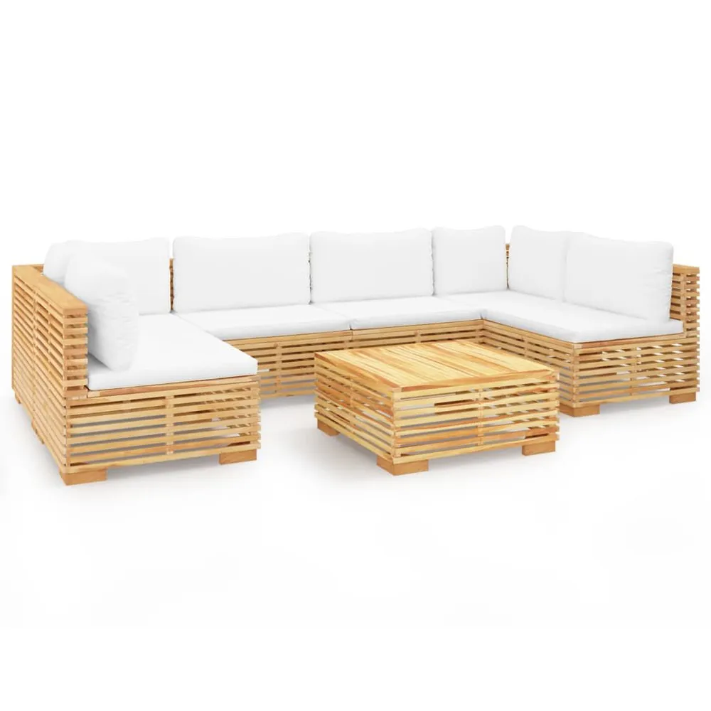 Salon de jardin 7 pcs avec coussins Bois de teck solide