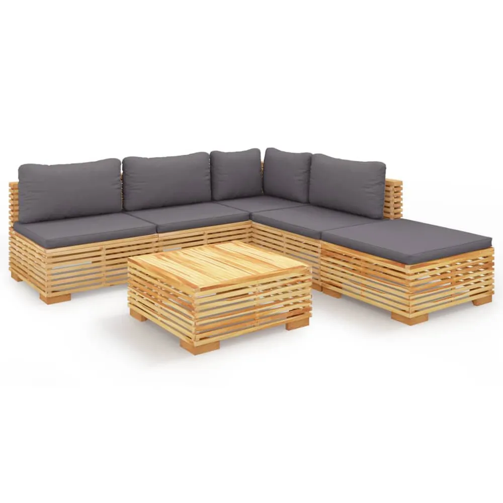 Salon de jardin 6 pcs avec coussins Bois de teck solide