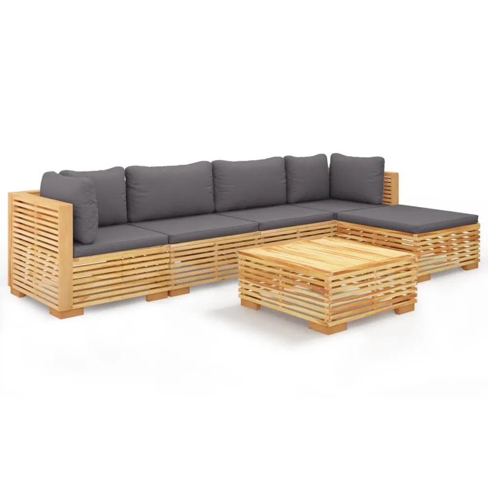 Salon de jardin 6 pcs avec coussins Bois de teck solide