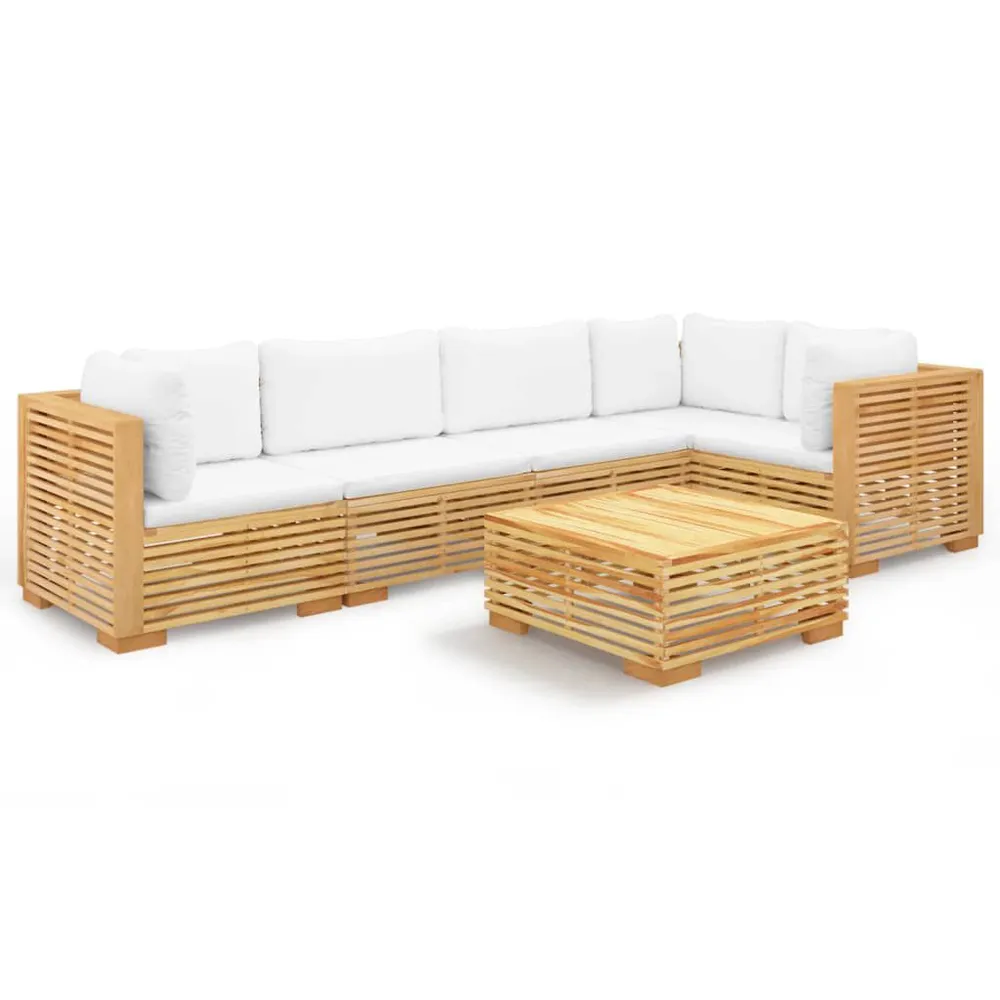 Salon de jardin 6 pcs avec coussins Bois de teck solide