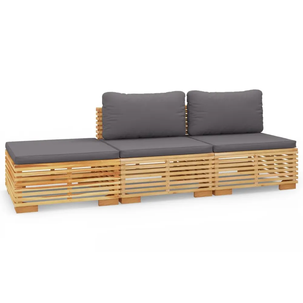 Salon de jardin 3 pcs avec coussins Bois de teck solide