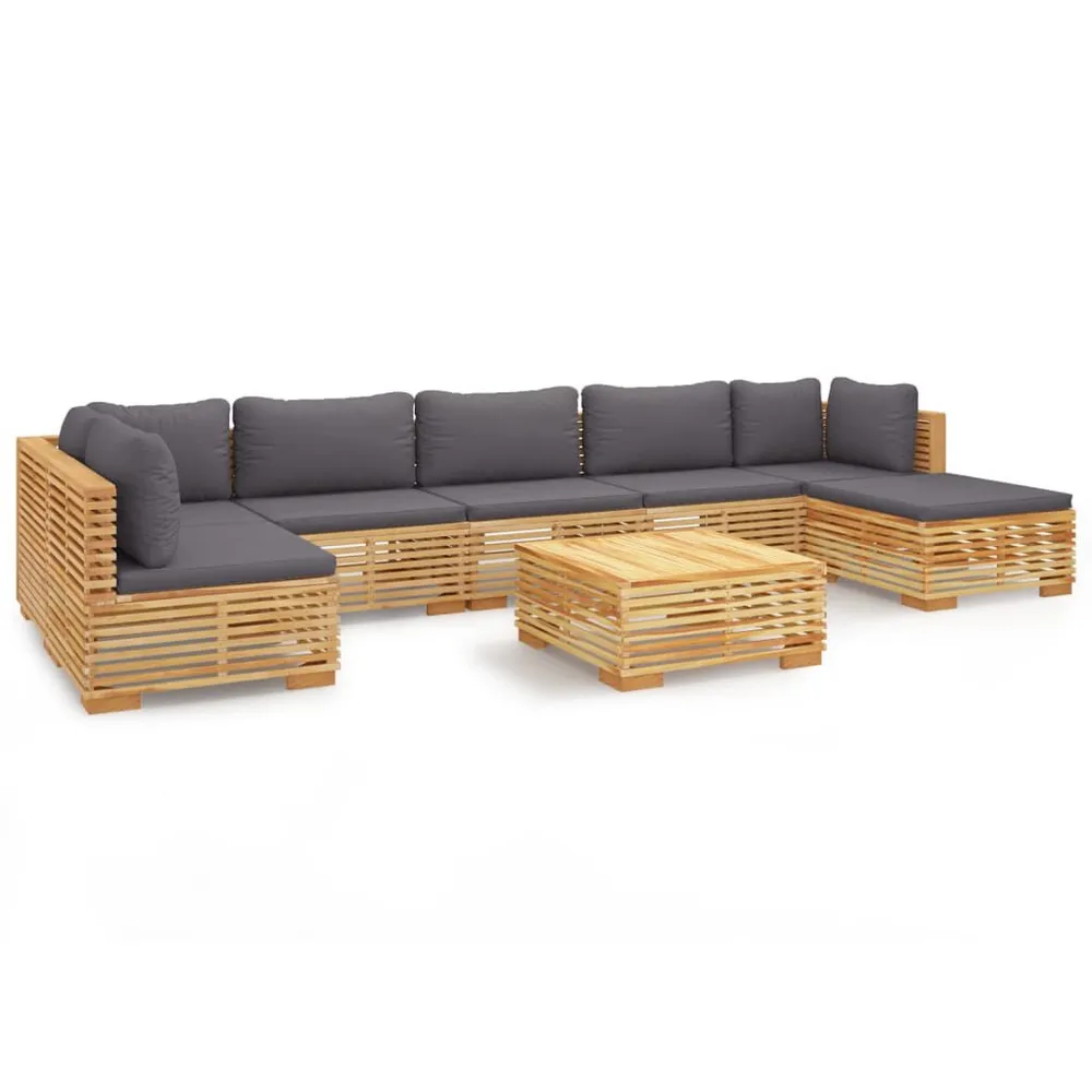 Salon de jardin 8 pcs avec coussins Bois de teck solide