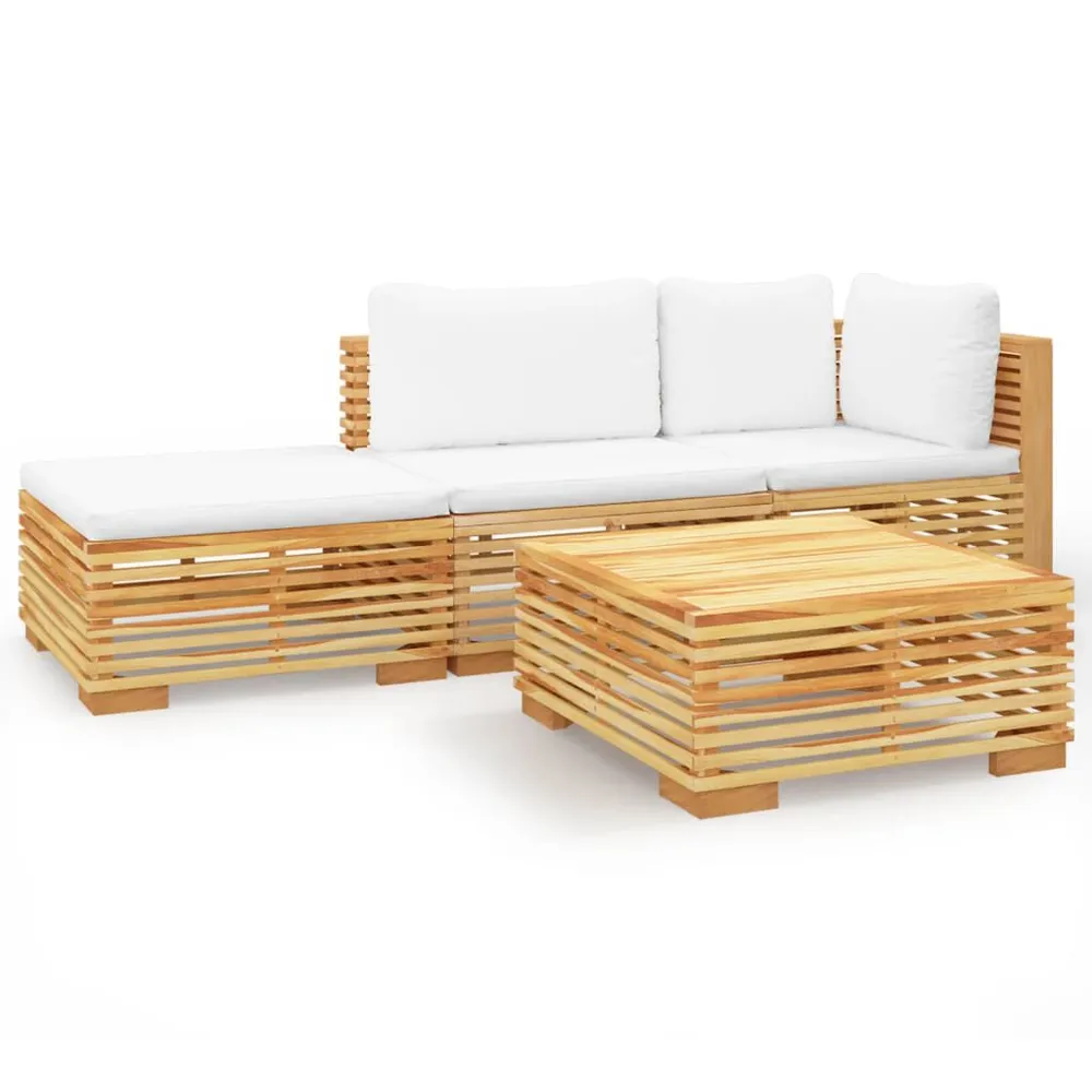 Salon de jardin 4 pcs avec coussins Bois de teck solide