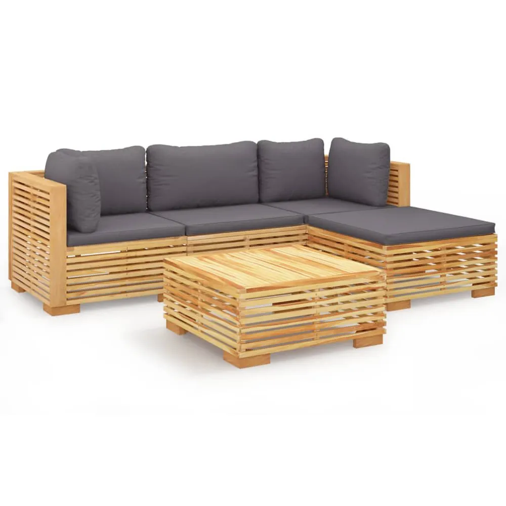 Salon de jardin 5 pcs avec coussins Bois de teck solide