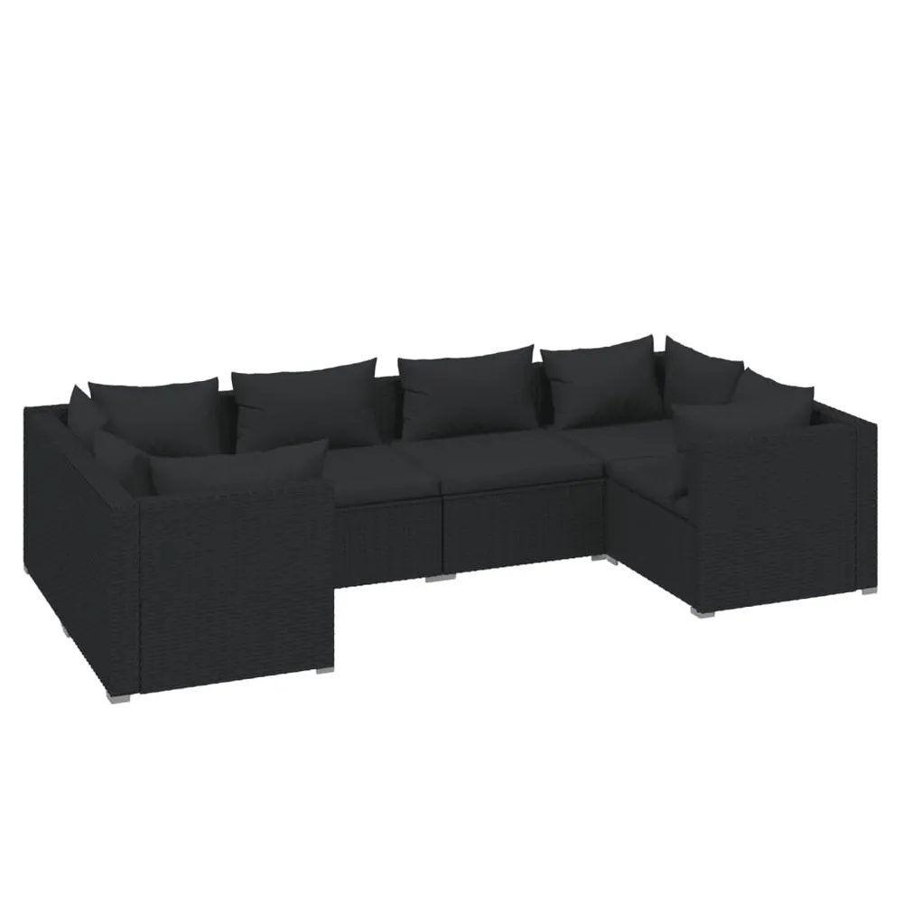 Salon de jardin 6 pcs avec coussins résine tressée noir