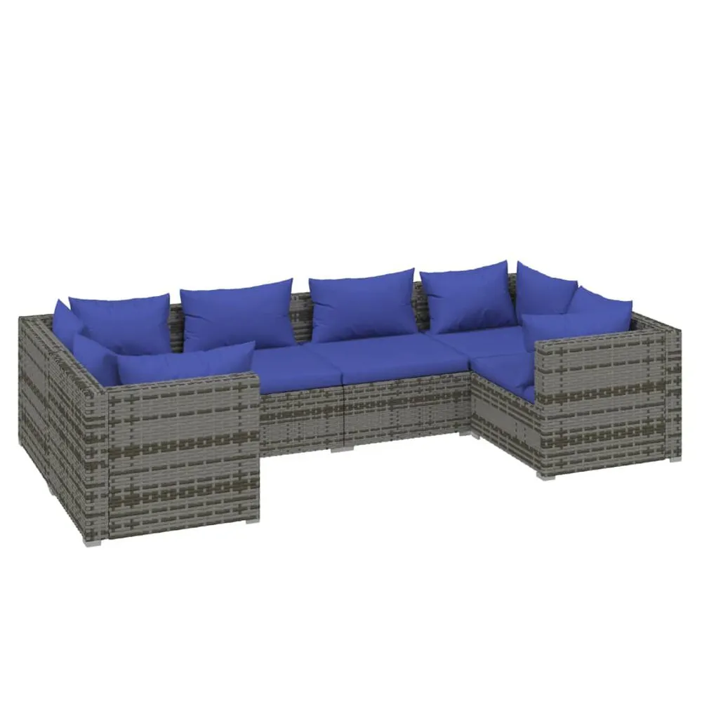 Salon de jardin 6 pcs avec coussins résine tressée gris