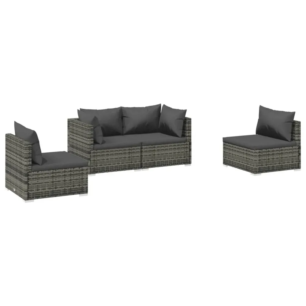 Salon de jardin 4 pcs avec coussins Résine tressée Gris