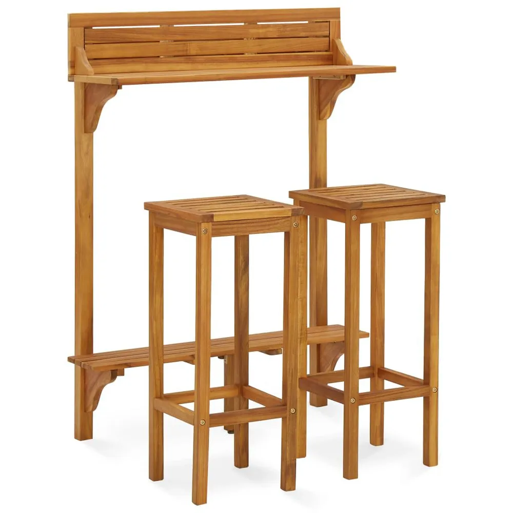 Ensemble de bar de balcon 3 pcs Bois d'acacia solide