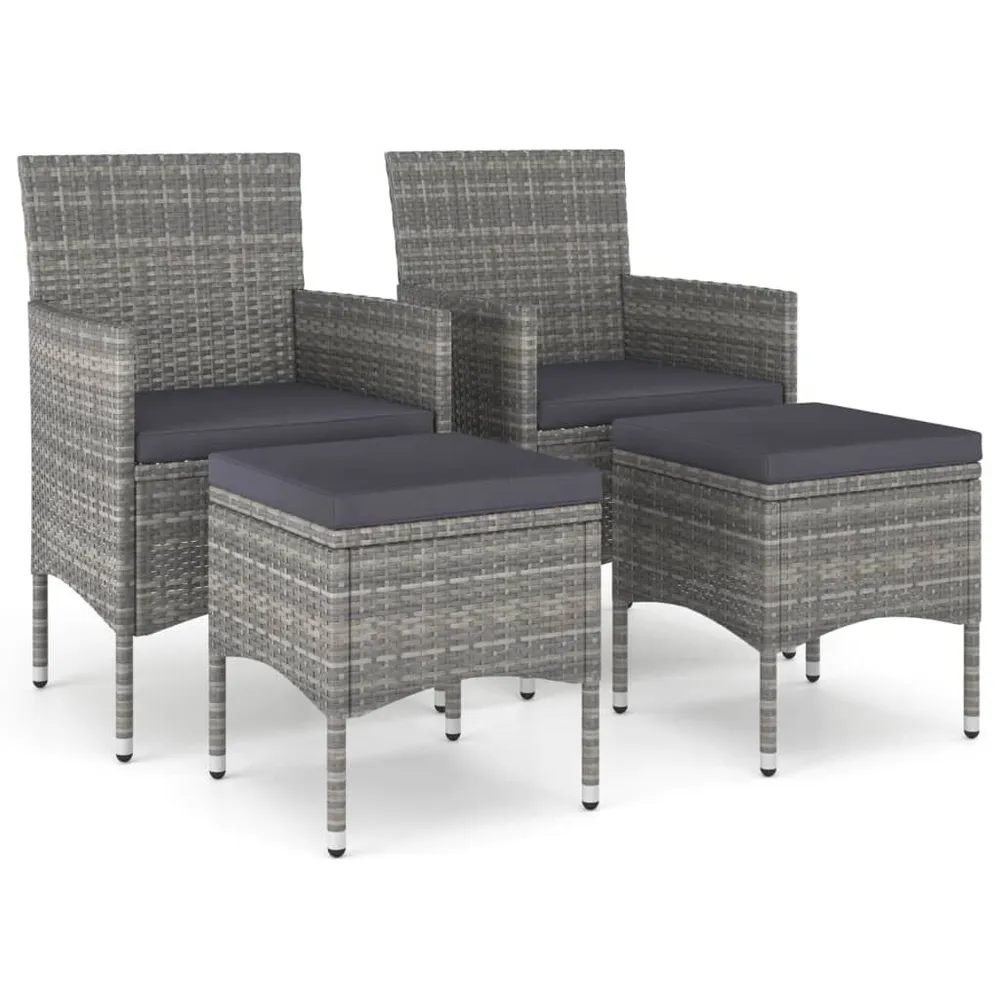 Jeu de chaise et tabouret de jardin 4 pcs Résine tressée Gris