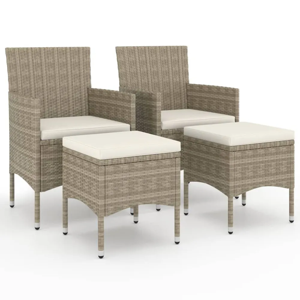 Jeu de chaise et tabouret de jardin 4 pcs Résine tressée Beige