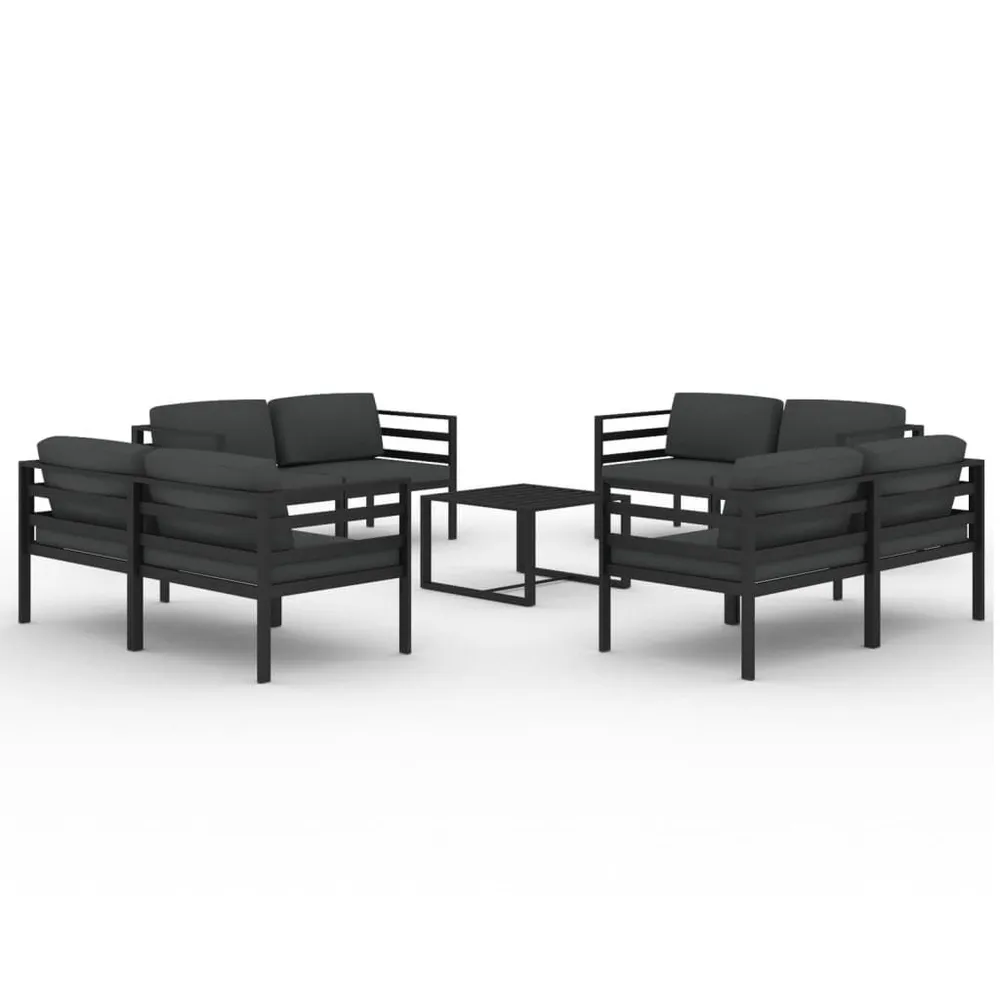 Salon de jardin 9 pcs avec coussins Aluminium Anthracite