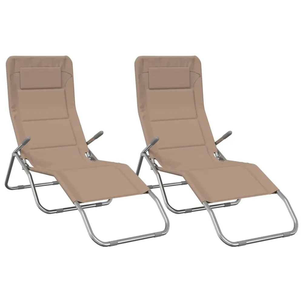 Chaises longues pliables lot de 2 taupe textilène et acier