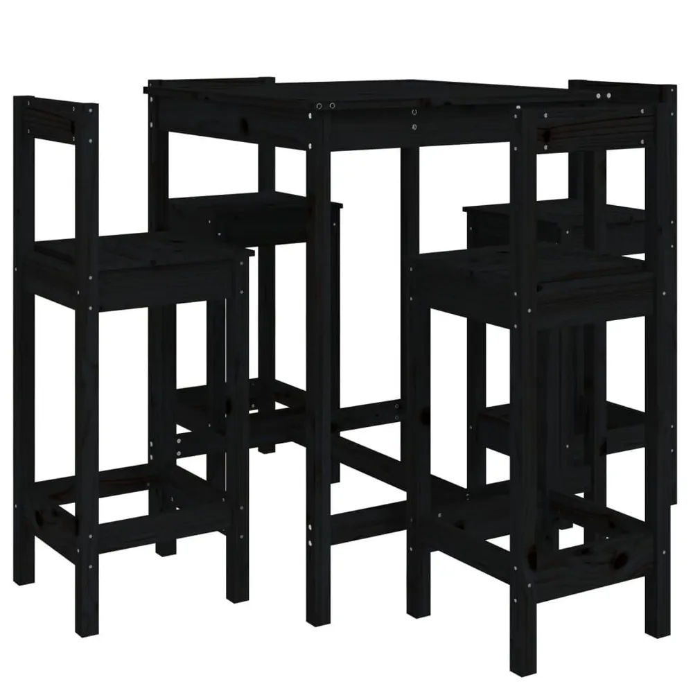 Ensemble de bar de jardin 5 pcs noir bois de pin massif