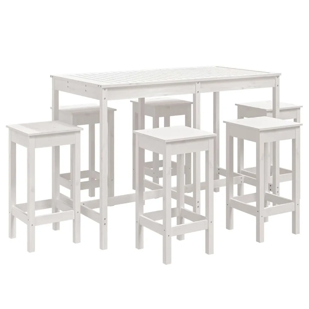 Ensemble de bar de jardin 7 pcs blanc bois de pin massif