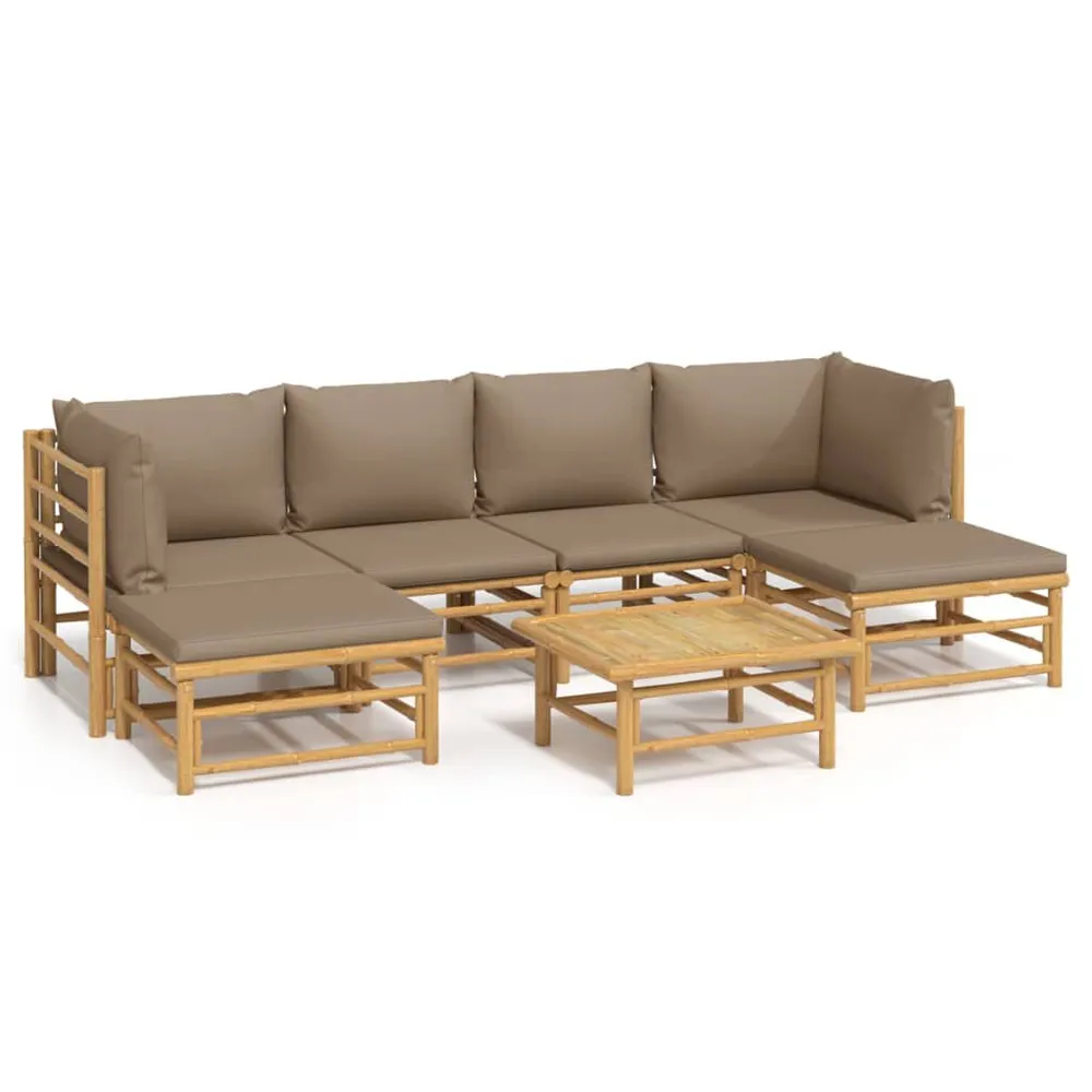 Salon de jardin 7 pcs avec coussins taupe bambou