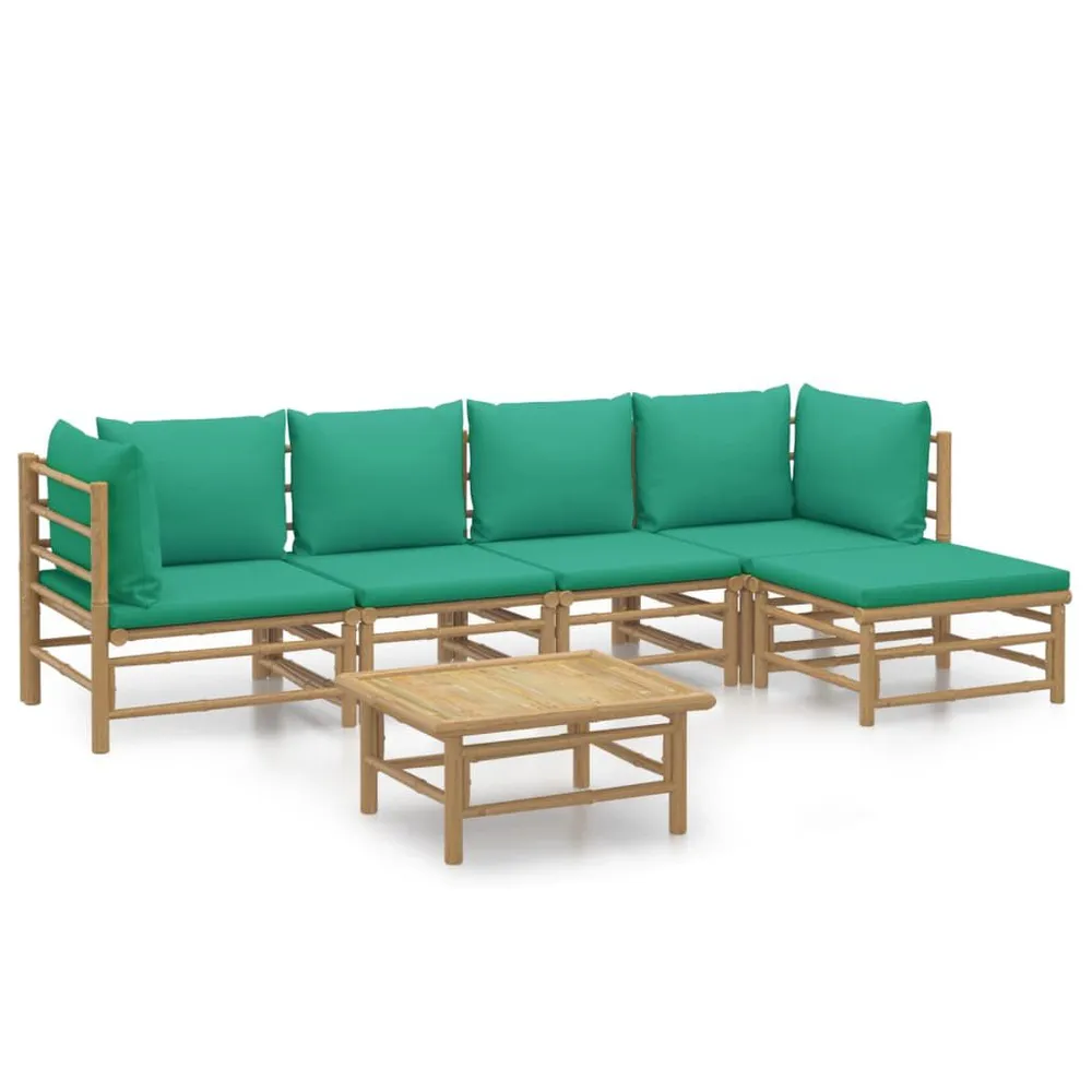 Salon de jardin 6 pcs avec coussins vert bambou