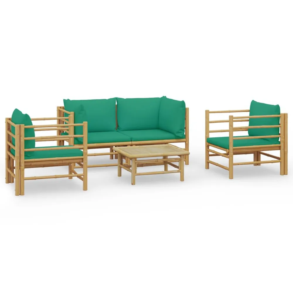 Salon de jardin 5 pcs avec coussins vert bambou