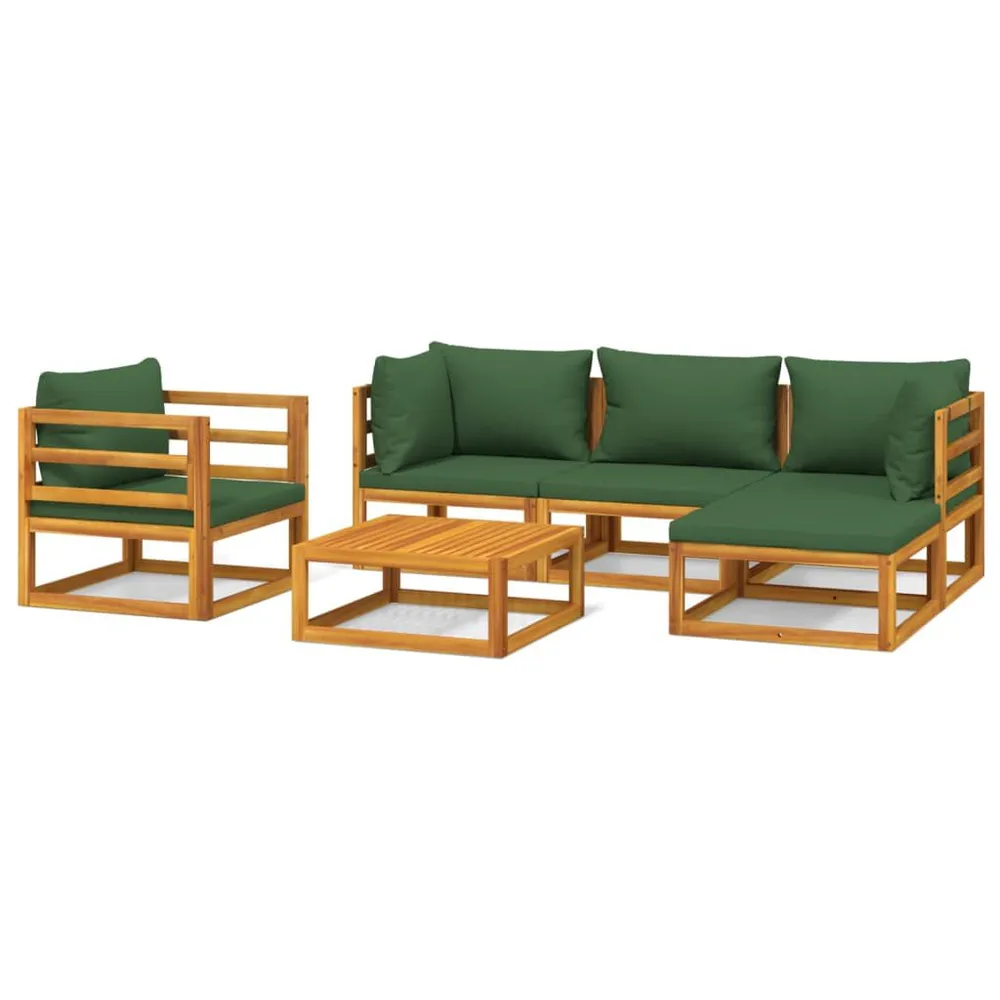 Salon de jardin 6 pcs avec coussins vert bois massif