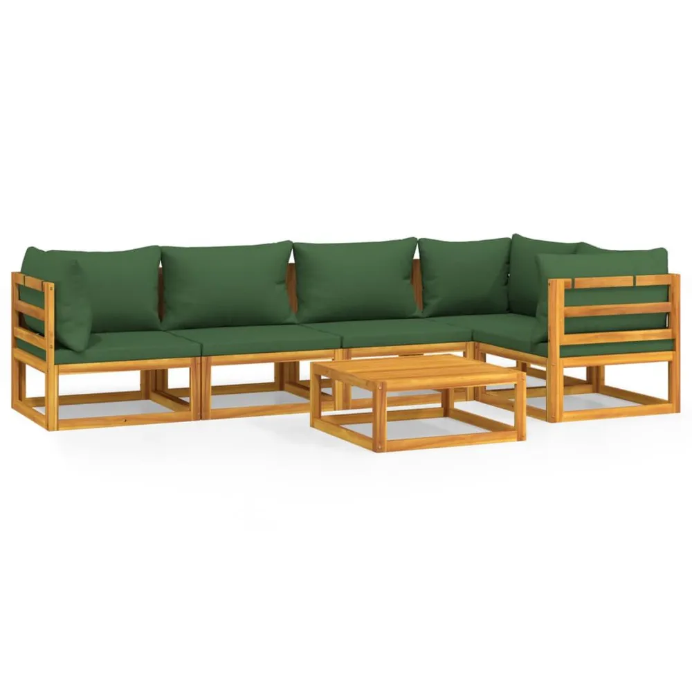 Salon de jardin 6 pcs avec coussins vert bois massif