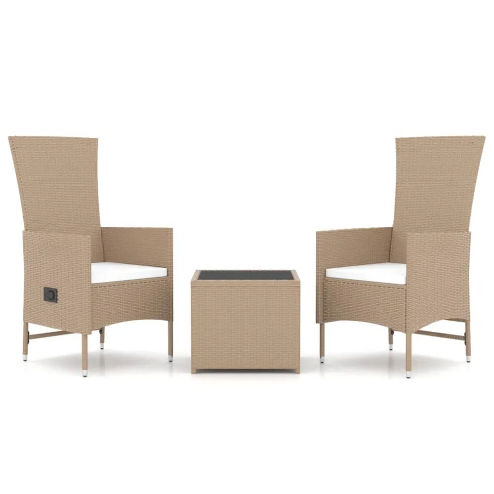 Ensemble de salon de jardin 3 pcs beige poly rotin et acier