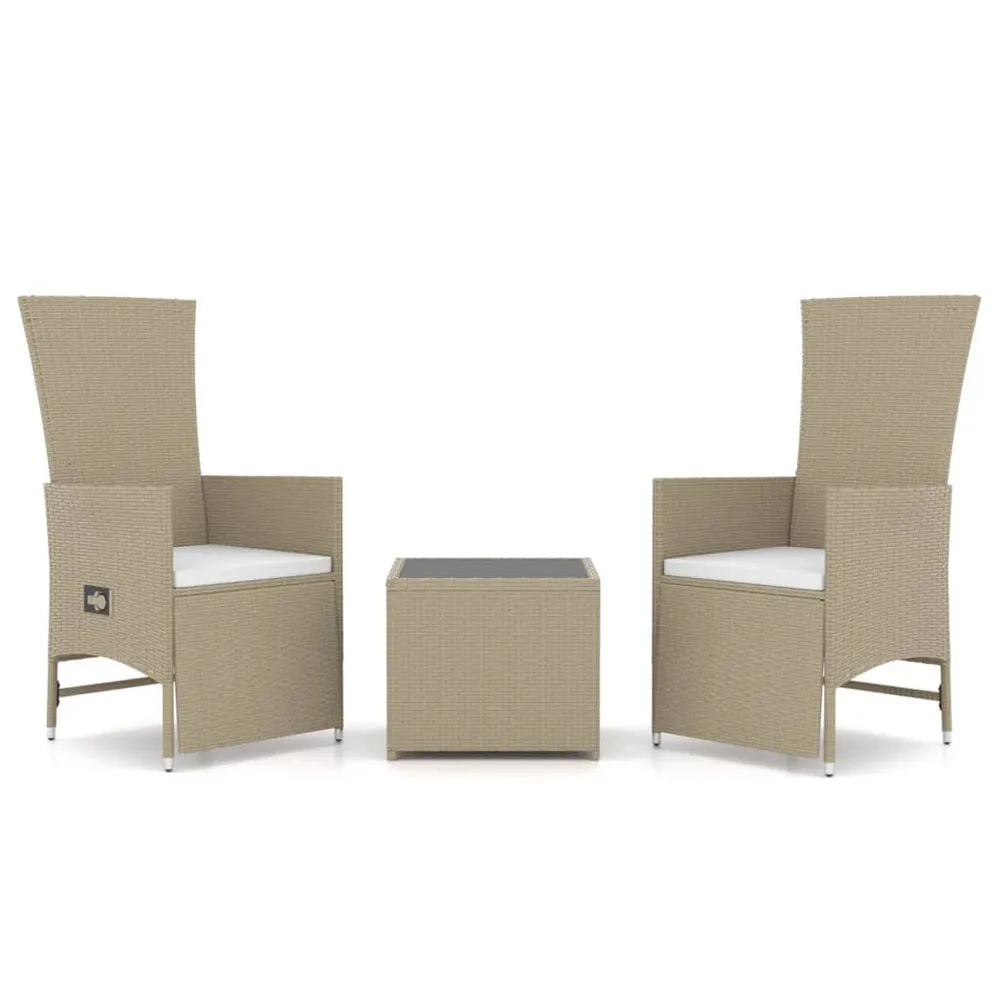 Ensemble de salon de jardin 3 pcs beige poly rotin et acier