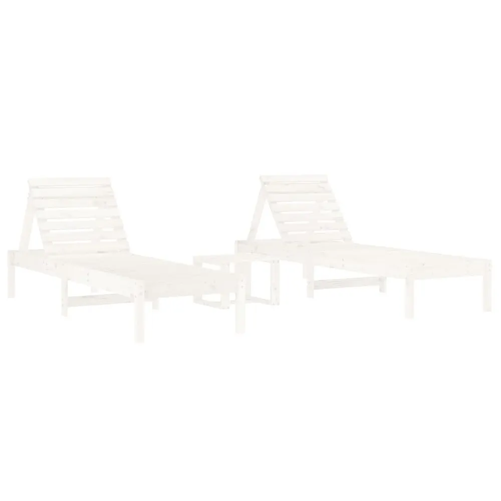 Chaises longues lot de 2 avec table blanc bois massif de pin