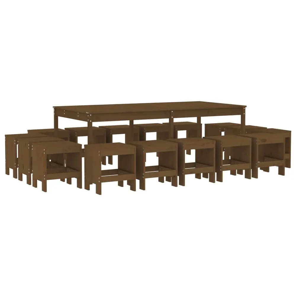 Ensemble à manger de jardin 17 pcs marron miel bois pin massif