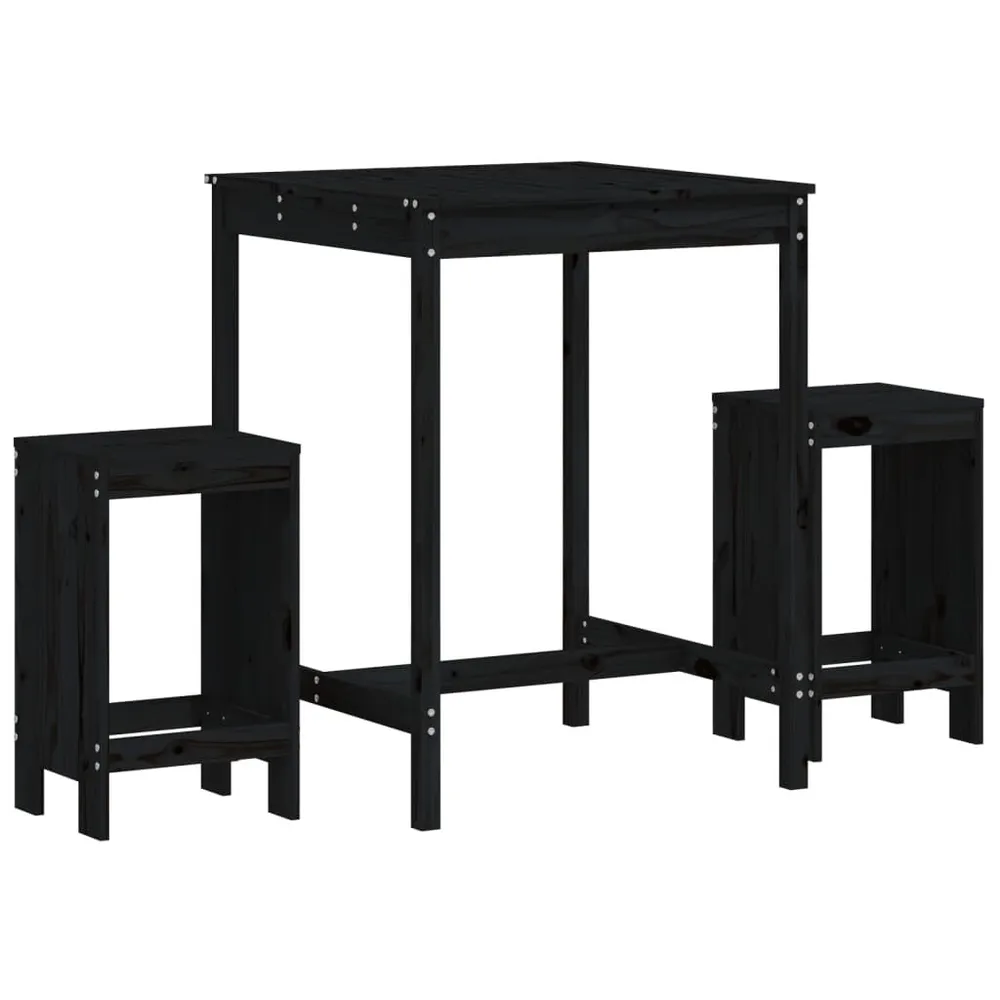 Ensemble de bar de jardin 3 pcs noir bois de pin massif