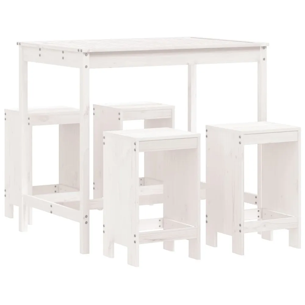 Ensemble de bar de jardin 5 pcs blanc bois massif de pin