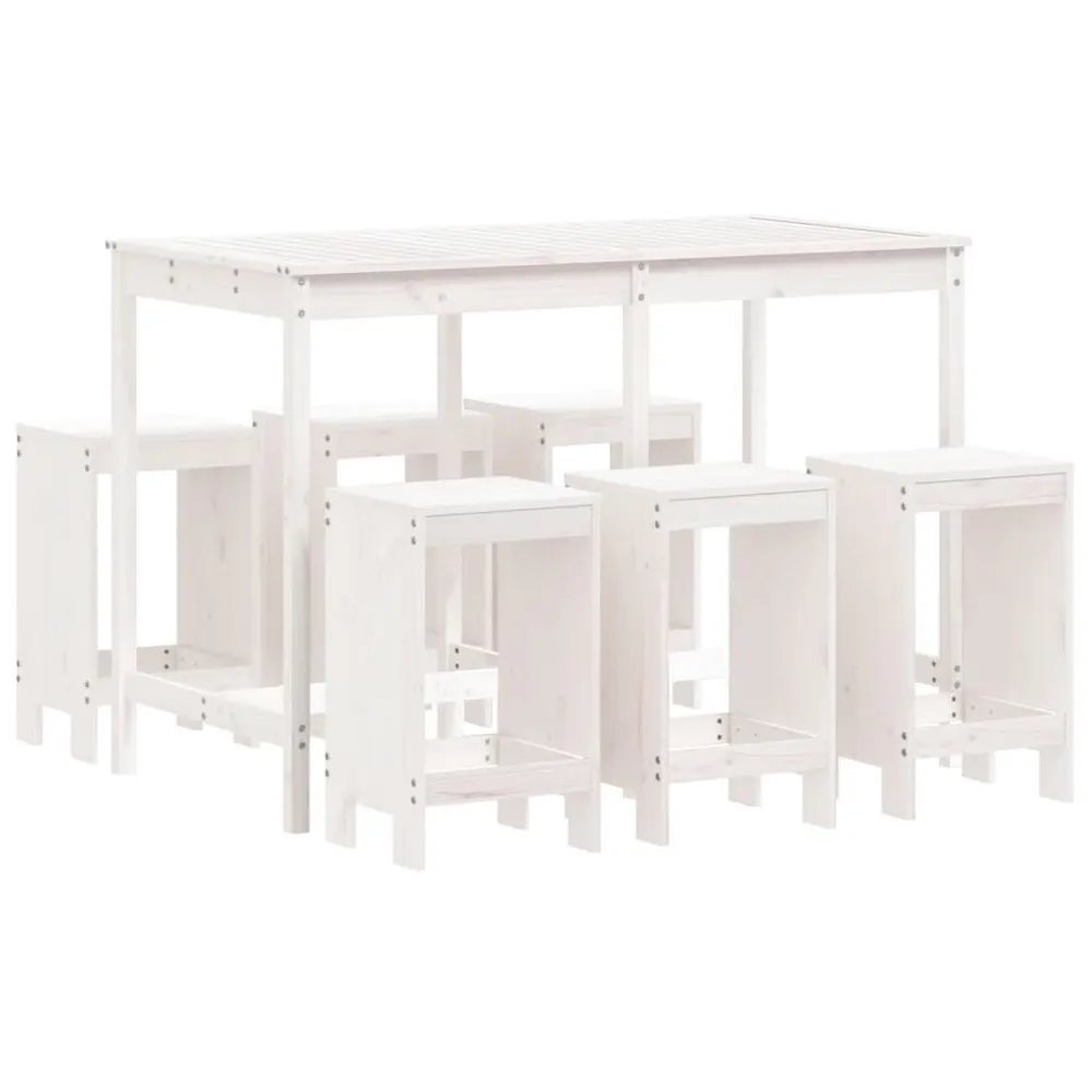 Ensemble de bar de jardin 7 pcs blanc bois de pin massif