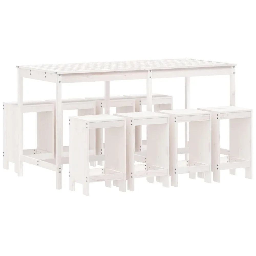 Ensemble de bar de jardin 9 pcs blanc bois de pin massif