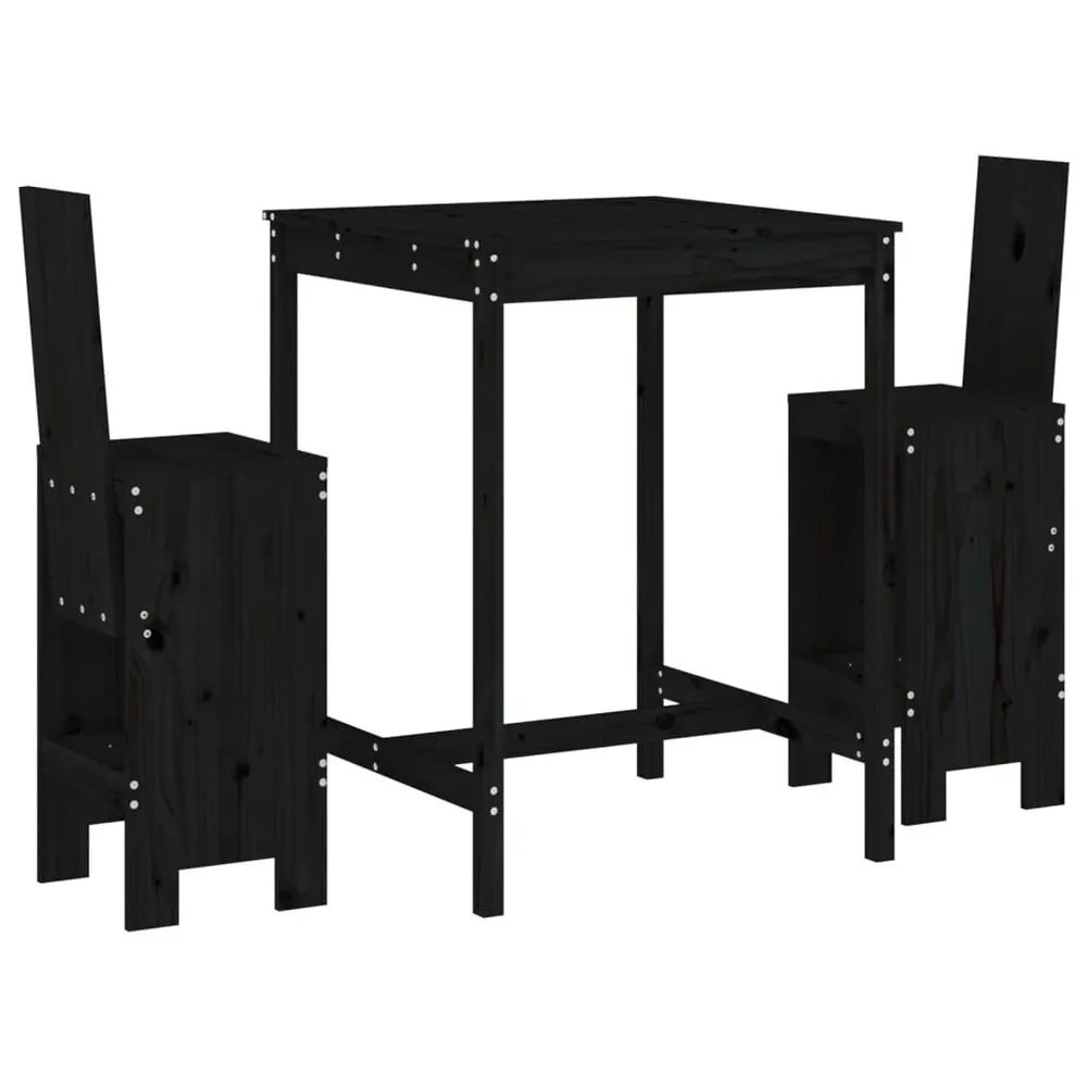 Ensemble de bar de jardin 3 pcs noir bois de pin massif