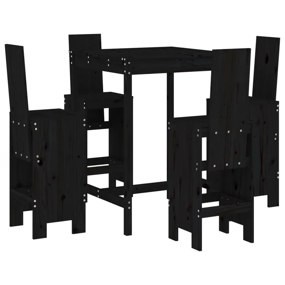 Ensemble de bar de jardin 5 pcs noir bois de pin massif