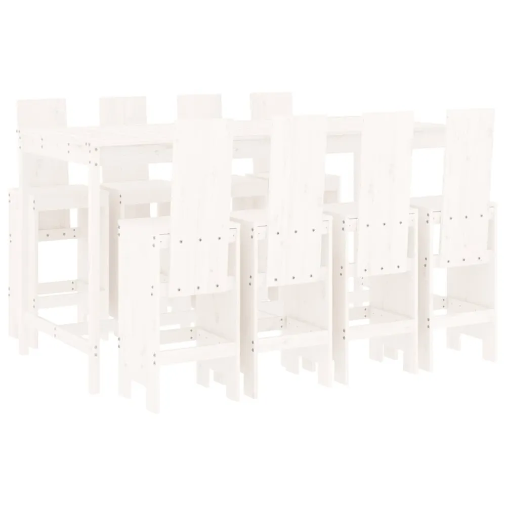 Ensemble de bar de jardin 9 pcs blanc bois de pin massif