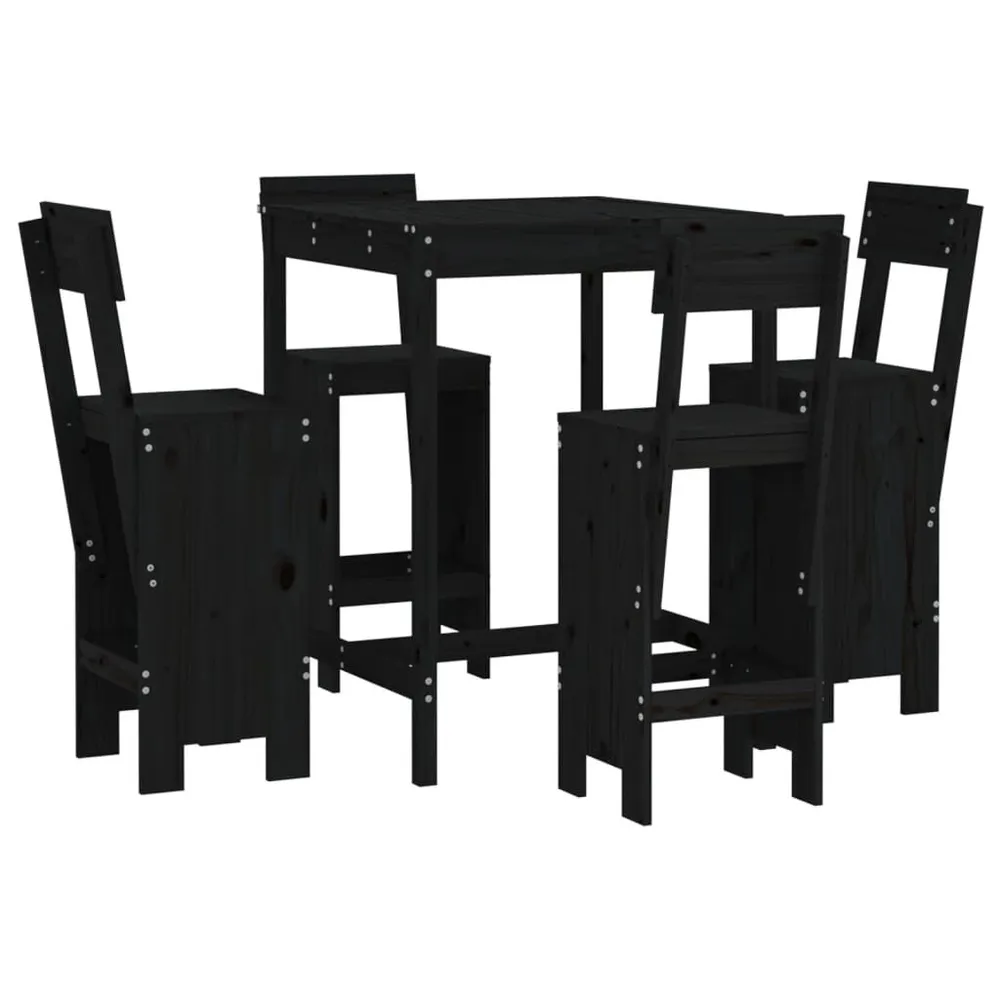 Ensemble de bar de jardin 5 pcs noir bois de pin massif