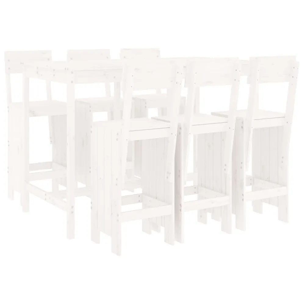 Ensemble de bar de jardin 7 pcs blanc bois de pin massif