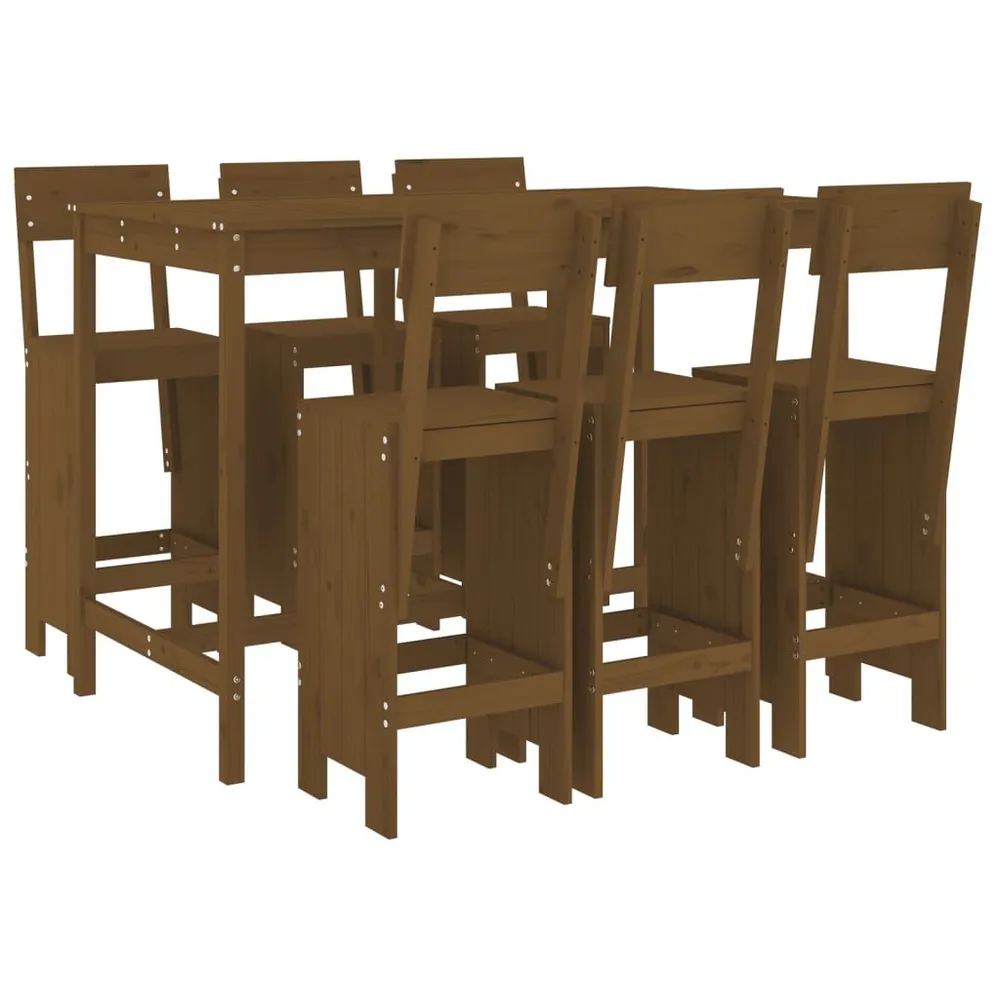 Ensemble de bar de jardin 7 pcs marron miel bois de pin massif