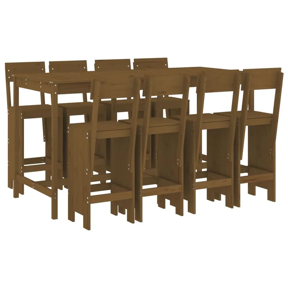 Ensemble de bar de jardin 9 pcs marron miel bois de pin massif