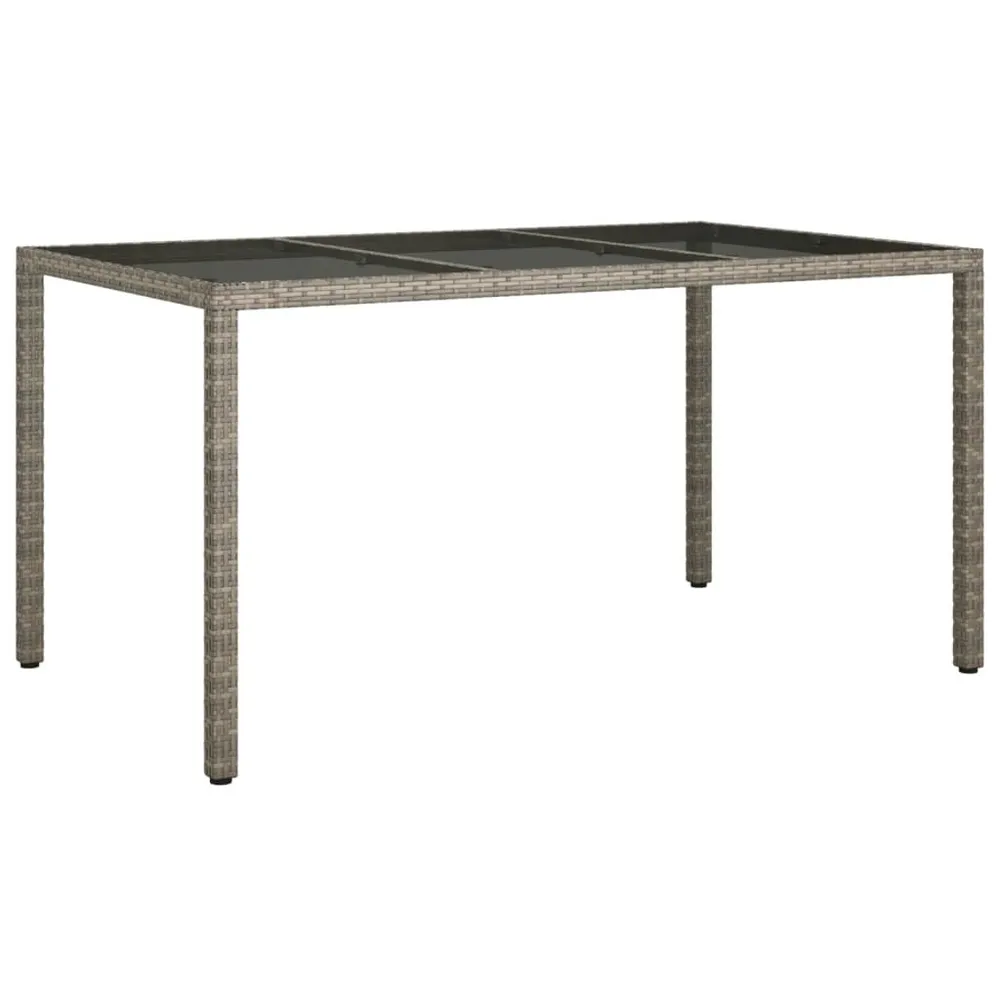 Table de jardin 150x90x75 cm Verre trempé et poly rotin Gris