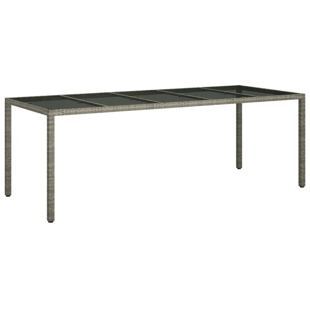 Table de jardin gris 250x100x75 cm Verre trempé et poly rotin