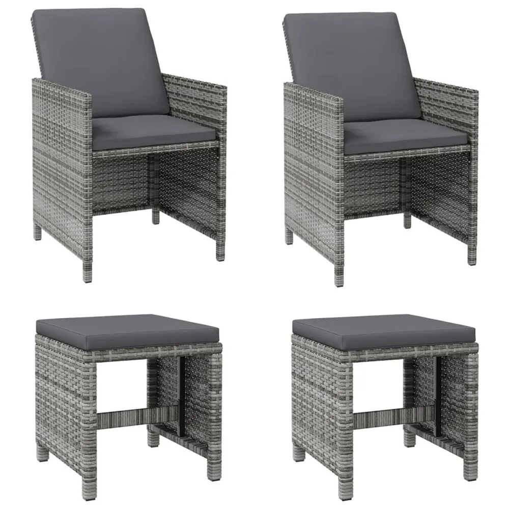 Jeu de chaise et tabouret de jardin 4 pcs Résine tressée Gris