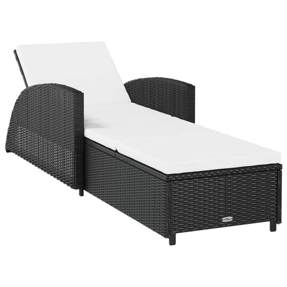 Chaise longue avec coussin blanc crème Résine tressée Noir